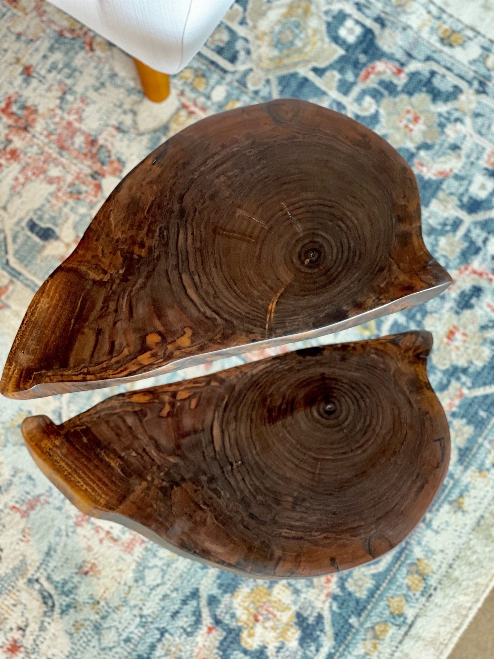 Walnut side-table tops, grain detail